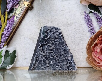 Chalcedony Cluster India / Adjustable Display Stand Geode Gemstone Interior Crystal Decoration Specimen Zeolite Blue Mineral