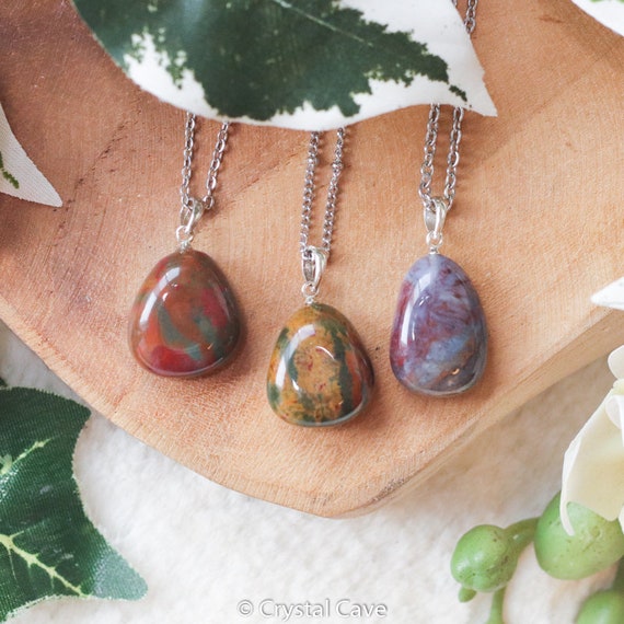 Sterling Silver Crystal Necklace Petrified Wood Pendant Necklace