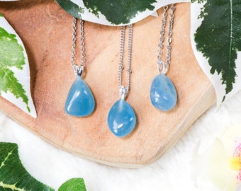 Blue Aragonite Pendant Necklace 925 Sterling Silver / Jewelry Gift Box Crystal Card Present Him Her / Real Gemstone Natural Stone Gold Chain