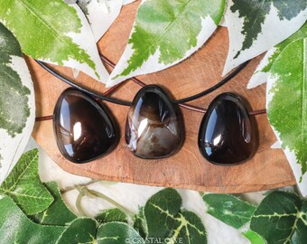 Black Agate Necklace Pendant / Drilled Stone Polished Crystal Jewelry Oval Rock Bead Healing Gemstone Spirit Protection • Calming Sulemani