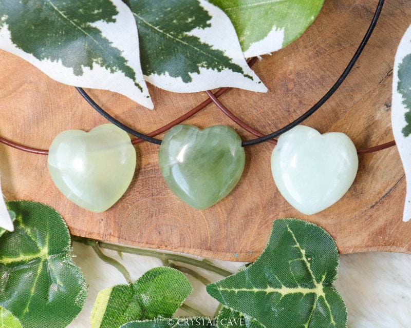 New Jade Heart Pendant Crystal Necklace - Drilled Stone Jewelry Polished Bead Healing Gemstone Smooth - Cleansing • Protection • Prosperity