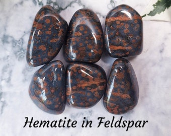 Hematite Feldspar Crystal - Tumbled Stone Polished Gemstone / Balance • Growth • Self-confidence / Smooth Pebble Round Rock Mineral Unique