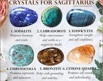 Crystals for Sagittarius / Sodalite Labradorite Hawk's Eye Chrysocolla Bronzite Citrine Quartz / Birthday Zodiac Gift Crystal Set Kit Astro