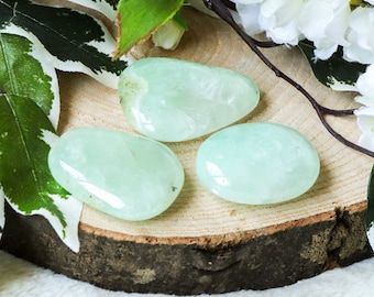 Prehnite Pocket Stone - Palm Stone - Hand Stone - Cabochon Natural Polished Crystal Gemstone Flat Cuddle Tumbled Healing Gem Slab Worry Rock