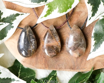 Black Moonstone Polished Necklace Pendant - Drilled Stone Jewelery - Teardrop - Gemstone New Beginnings Protection Emotional Pisces Balance