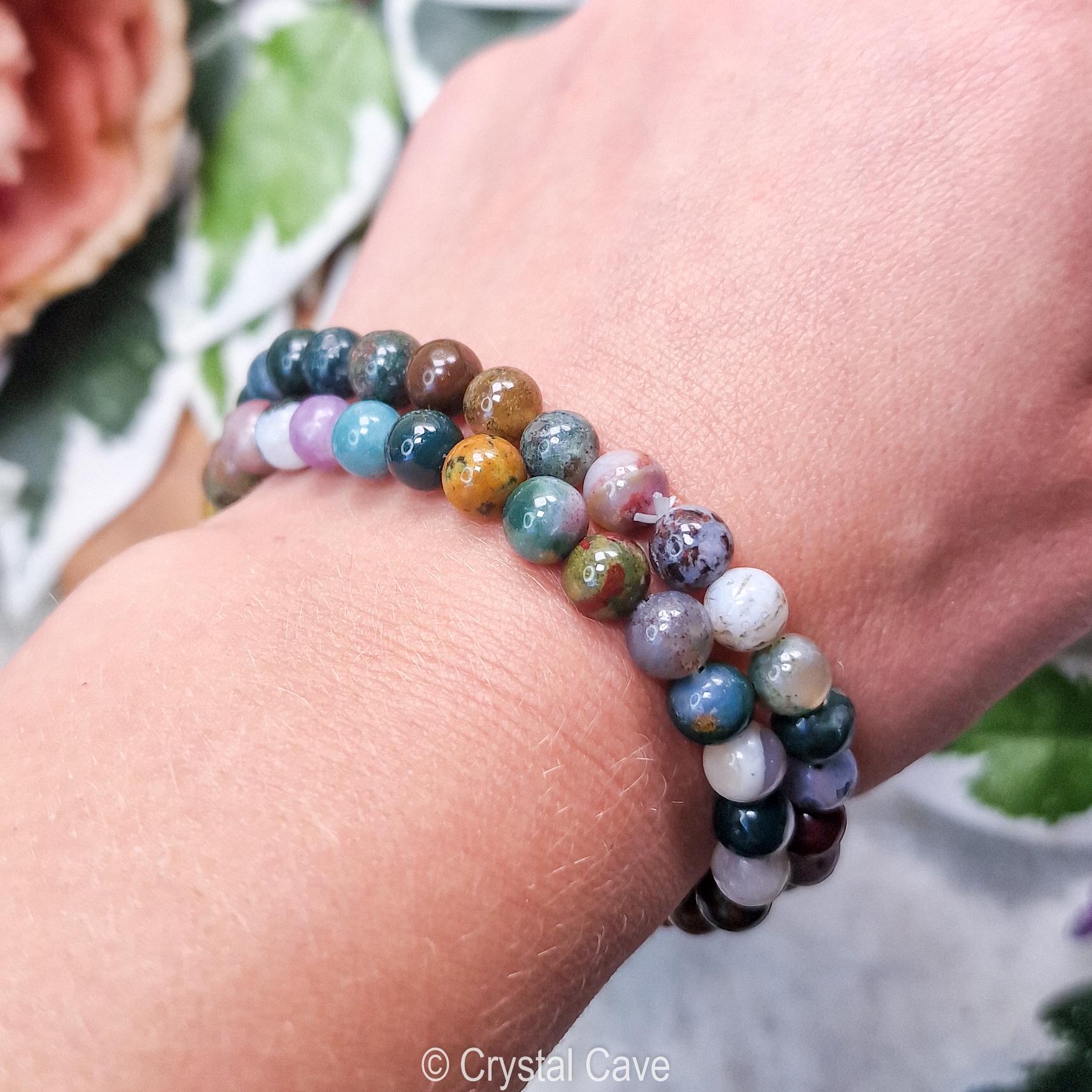 Bracelet En Agate Indienne Sur Mesure - Perles Rondelles 6mm Vert Multicolore - Fait Main