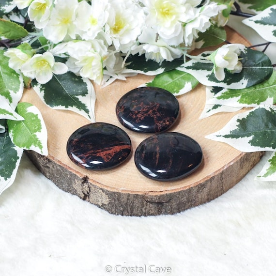 Rode Fluweel Obsidiaan Zaksteen Palmsteen Oplegger - Cabochon Handsteen Gepolijst Natuurlijk Steen Edelsteen Knuffelsteen Plat Schijf Dun