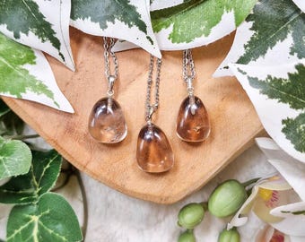 Smoky Quartz Pendant Necklace 925 Sterling Silver / Jewelry Gift Box Crystal Card Present for Him Her Real Gemstone Natural Stone Gold Chain