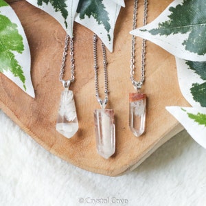 Phantom Quartz Pendant Necklace Sterling Silver - 925 Stamped Ring Raw Stone Crystal Jewelry Gemstone Gift Her Him Women Men Cord Chain