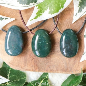 Heliotrope Polished Necklace Pendant - Drilled Stone Jewelery - Oval Shape Green Rock Bead Healing - Gemstone Detox • Life Force • Energy