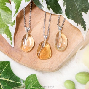 Citrine Pendant Necklace Sterling Silver 925 Stamped Eye Ring Raw Stone Crystal Jewelry Gemstone Gift for Her Him Women Men Cord Chain