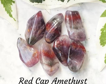 Red Cap Amethyst Crystal Tumbled Stone Polished Stone Gemstone Evolution True Self Intuition Smooth Pebble Round Boulder Pebble Rock Gem 23