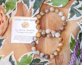 Braccialetto Crazy Lace in agata con pietre preziose / Perline di pietra da 12 mm Gioielli Pietre Bracciale elastico con palline in pietra naturale Powerbeads Uomo Donna Pietre preziose