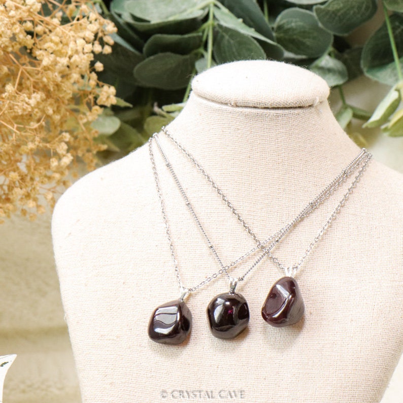 Garnet Pendant Necklace 925 Sterling Silver / Jewelry Gift Box Crystal Card Present for Him Her / Real Gemstone Natural Stone Gold Chain image 5