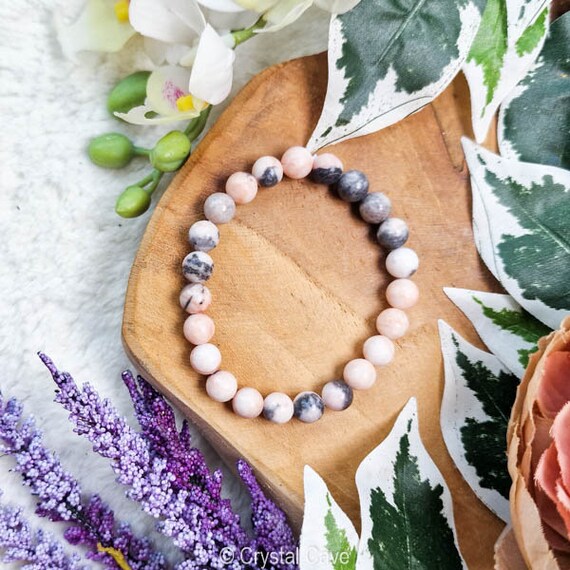 FAOMZQ Bracciale da donna con pietra rosa zebra, cuore di