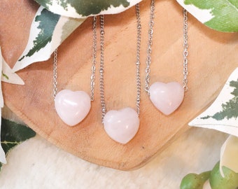 Rose Quartz Heart Pendant Crystal Necklace - Drilled Stone Jewelery - Polished Rock Bead Healing Gemstone - Love • Forgiveness • Compassion