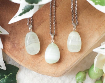 Pistachio Calcite Pendant Necklace 925 Sterling Silver Jewelry Gift Box Crystal Card Present Him Her Real Gemstone Natural Stone Gold Chain