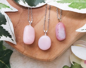 Pink Opal Pendant Necklace 925 Sterling Silver / Jewelry Gift Box Crystal Card Present for Him Her / Real Gemstone Natural Stone Gold Chain