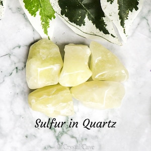 Sulfur in Quartz Crystal - Tumbled Stone - Polished Stone - Gemstone / Detoxification, Perseverance, Clears Blockages / Sulphur Solar Plexus