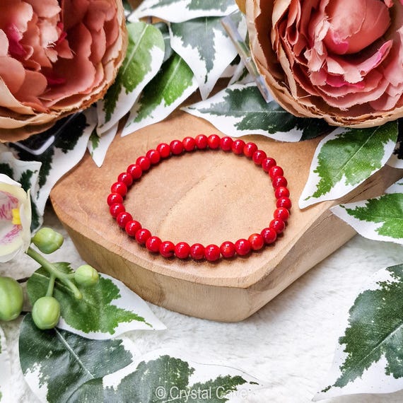 Bracelet En Perles De Corail Rouge Naturel - Longueur 17-18 Cm - Occasion