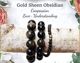 Gold Sheen Obsidian Bracelet 4/6/8/10/12mm Round Beads Grade Quality Genuine Natural Gemstone Beaded Carved Jewelry Men Women Crystal Bead