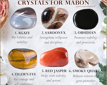Crystals for Mabon / Agate Sardonyx Black Obsidian Tiger's Eye Red Jasper Smoky Quartz / Crystal Set Kit Gift Sabbat Witch Wheel of the Year