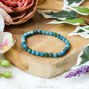 Blue Apatite Bracelet / Round Smooth Beads 6mm High Grade Quality Genuine Natural Gemstone Beaded Carved Jewelry Men Women Crystal Bead Gem