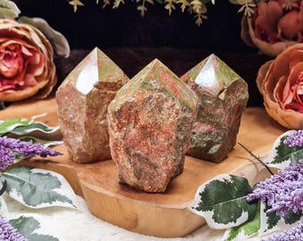 Unakite Generator Obelisk Tower Point Sculpture - Gemstone Interior Decoration Carving Pyramid XL Stone Freeform Jasper