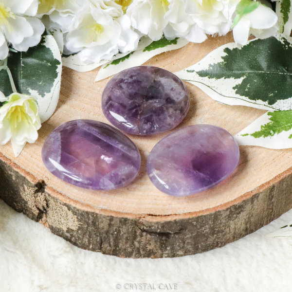 Amethyst Pocket Stone - Palm Stone - Hand Stone Cabochon Natural Polished Crystal Gemstone Flat Disk Tumbled Healing Worry Rock Slab Thumb