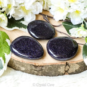 Blue Goldstone Pocket Stone - Palm Stone - Hand Stone Cabochon Natural Polished Crystal Gemstone Flat Disk Tumbled Healing Worry Rock Thumb