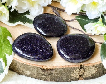 Blue Goldstone Pocket Stone - Palm Stone - Hand Stone Cabochon Natural Polished Crystal Gemstone Flat Disk Tumbled Healing Worry Rock Thumb