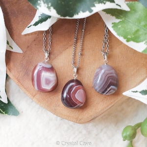 Botswana Agate Silver Pendant Sterling Silver 925 Necklace Ring Stone Crystal Jewelry Genuine Natural Gemstone Gift Her Him Women Men Chain