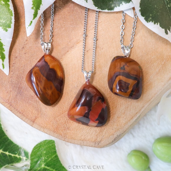 Autumn Leaf Jasper Pendant Necklace 925 Sterling Silver Jewelry
