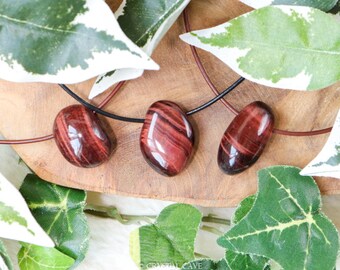 Red Tiger's Eye Necklace Pendant / Drilled Tumbled Stone Polished Crystal Jewelry Rock Bead Healing Gemstone Strength Courage Confidence