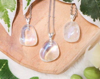 Angel Aura Pendant Necklace 925 Sterling Silver / Jewelry Gift Box Crystal Card Present for Him Her / Real Gemstone Natural Stone Gold Chain