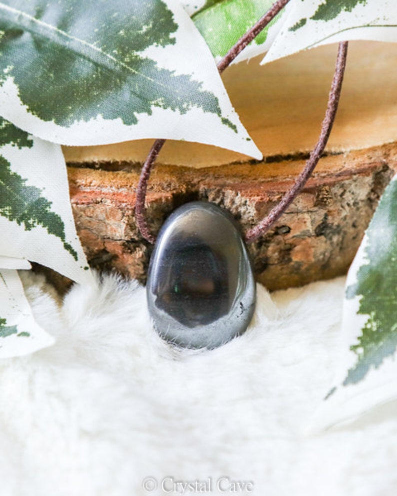 Hematite Polished Necklace Pendant Gemstone Grounding \u2022 Stability \u2022 Detox Drilled Stone Jewelery Oval Shape Rock Bead Healing