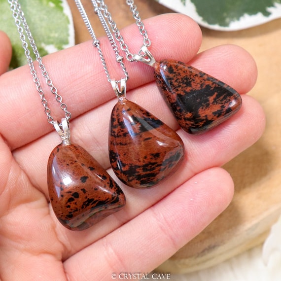 Mahogany Obsidian Pendant Necklace Rock Crystal Sterling Silver