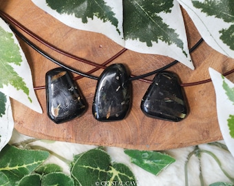 Nuummite Polished Necklace Pendant - Drilled Stone Jewelry Teardrop Smooth Pierced Crystal Gemstone Real Greenland Nature Earth Spirituality