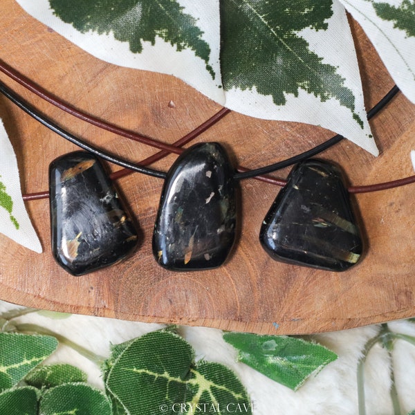 Nuummite Polished Necklace Pendant - Drilled Stone Jewelry Teardrop Smooth Pierced Crystal Gemstone Real Greenland Nature Earth Spirituality