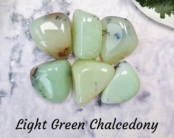 Light Green Chalcedony Crystal - Tumbled Stone Polished Gemstone / Growth • Compassion • Balance / Pebble Round Rock Gem Mineral Decoration