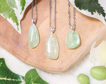 Green Calcite Pendant Necklace 925 Sterling Silver / Jewelry Gift Box Crystal Card Present Him Her / Real Gemstone Natural Stone Gold Chain