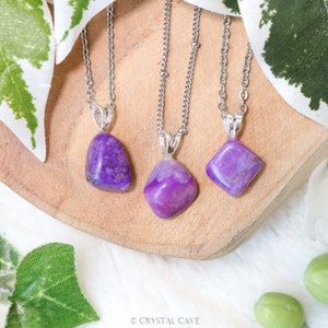 Sugilite Pendant Necklace - Sterling Silver 925 Stamped Eye Ring Raw Stone Crystal Jewelry Gemstone Gift for Her Him Women Men Cord Chain