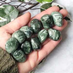 Seraphinite Crystal Tumbled Polished Gemstone / Angels Healing Nature / Smooth Round Boulder Pebble Serafina Green Chlorite Gem Clinochlore image 2