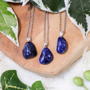 Sodaliet Ketting Hanger - Sterling Zilver 925 Zilveren Ring Sieraad Hangertje Kristal Crystal Edelsteen Steen Ruw Cadeau Mannen Vrouwen