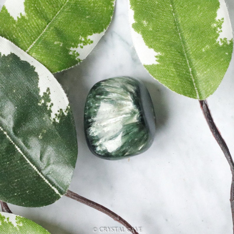 Seraphinite Crystal Tumbled Polished Gemstone / Angels Healing Nature / Smooth Round Boulder Pebble Serafina Green Chlorite Gem Clinochlore image 4