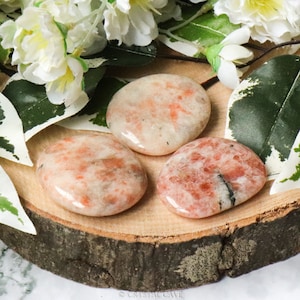 Sunstone Pocket Stone - Palm Stone - Hand Stone - Cabochon Natural Polished Crystal Gemstone Flat Cuddle Tumbled Healing Gem Slab Worry Rock