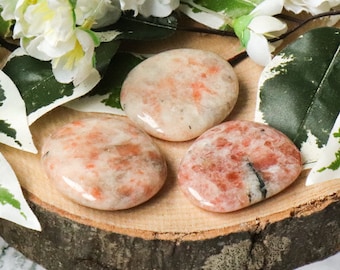 Sunstone Pocket Stone - Palm Stone - Hand Stone - Cabochon Natural Polished Crystal Gemstone Flat Cuddle Tumbled Healing Gem Slab Worry Rock