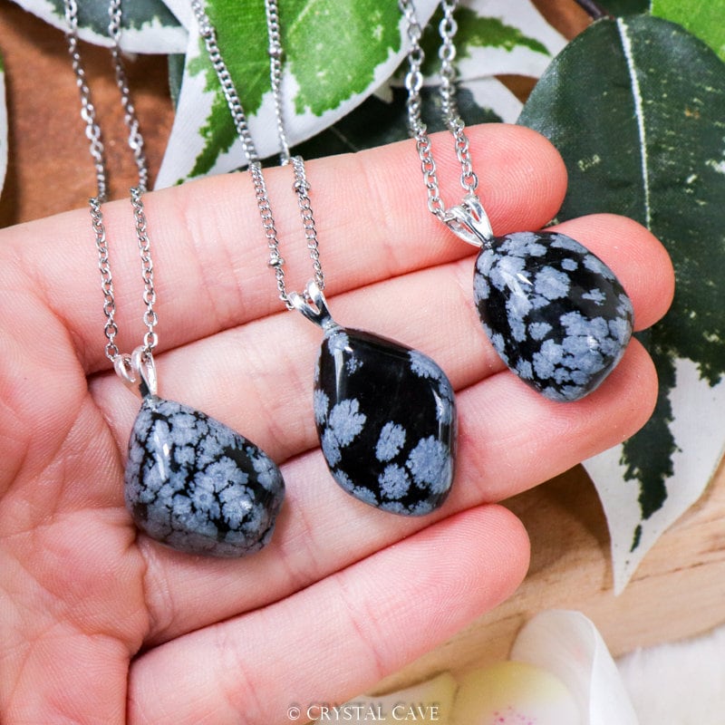 Snowflake Obsidian Pendant Necklace 925 Sterling Silver Jewelry