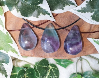 Rainbow Fluorite Necklace Pendant / Drilled Stone Polished Crystal Jewelry Teardrop Bead Healing Gemstone Inner Peace Cleansing Free Spirit