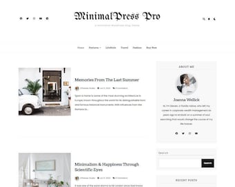 NOUVEAU !!! Thème WordPress - Thème de blog WordPress minimaliste - Thème WordPress féminin - Téléchargement numérique instantané « MinimalPress »